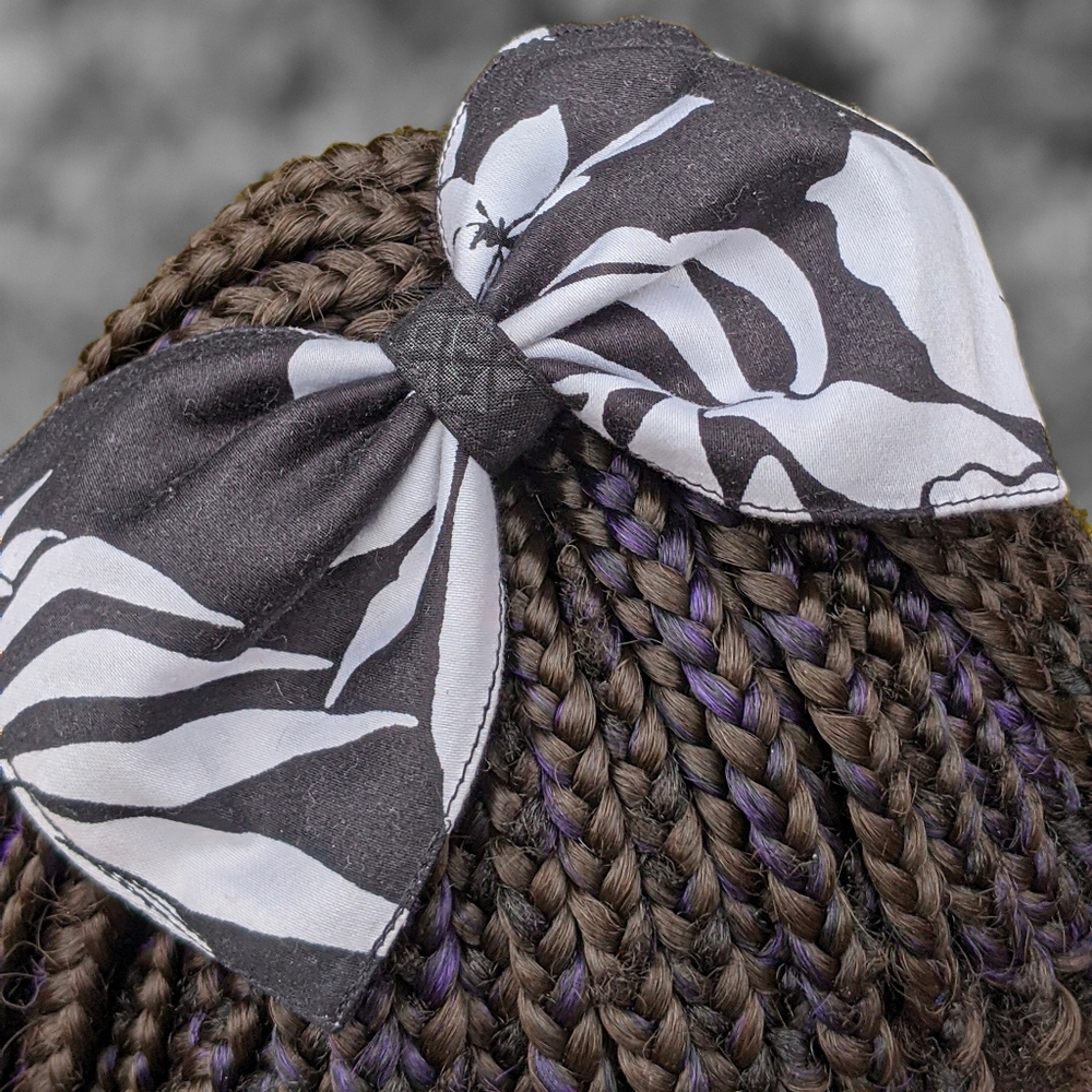 Fabric Bow Black And White Tropical flower Design